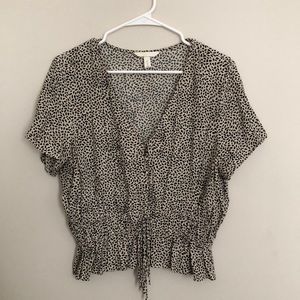 H&M Print Blouse with Buttons & Elastic Waist